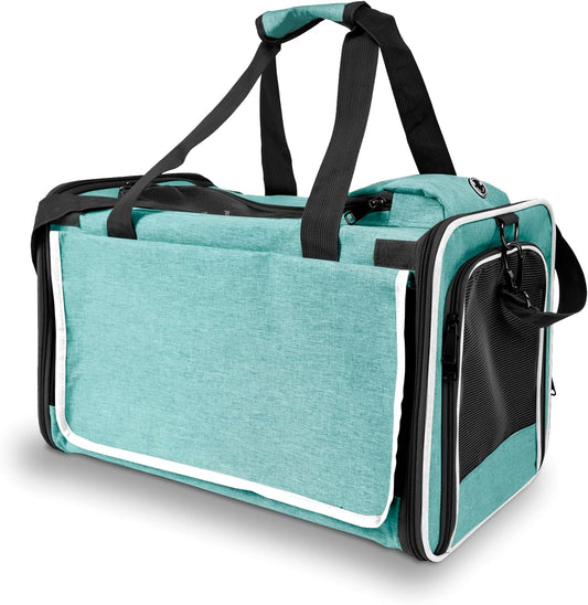 Small Dog Carrier for Puppy Yorkshire Softshell Car Transport Chihuahua Carry Cage 18-inch Collapsible Doggie Vet Visit Crate Easy Load Roomy Pet Carrier Bag Kennel Dog Essentials Teal
