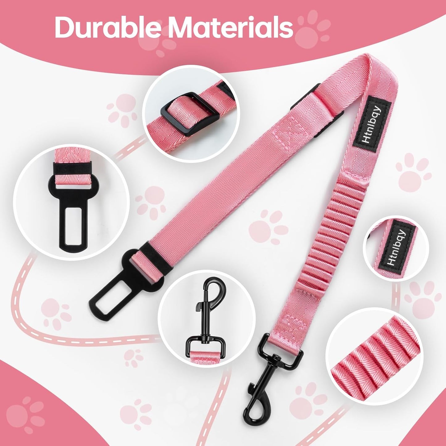 Thickened Dog Seat Belt for Car, 3 Pack Set Retractable Dog Car Adjustable Seatbelts for Vehicle Nylon Pet Safety Heavy Duty & Elastic & Durable Car Harness for Dogs, Light Pink
