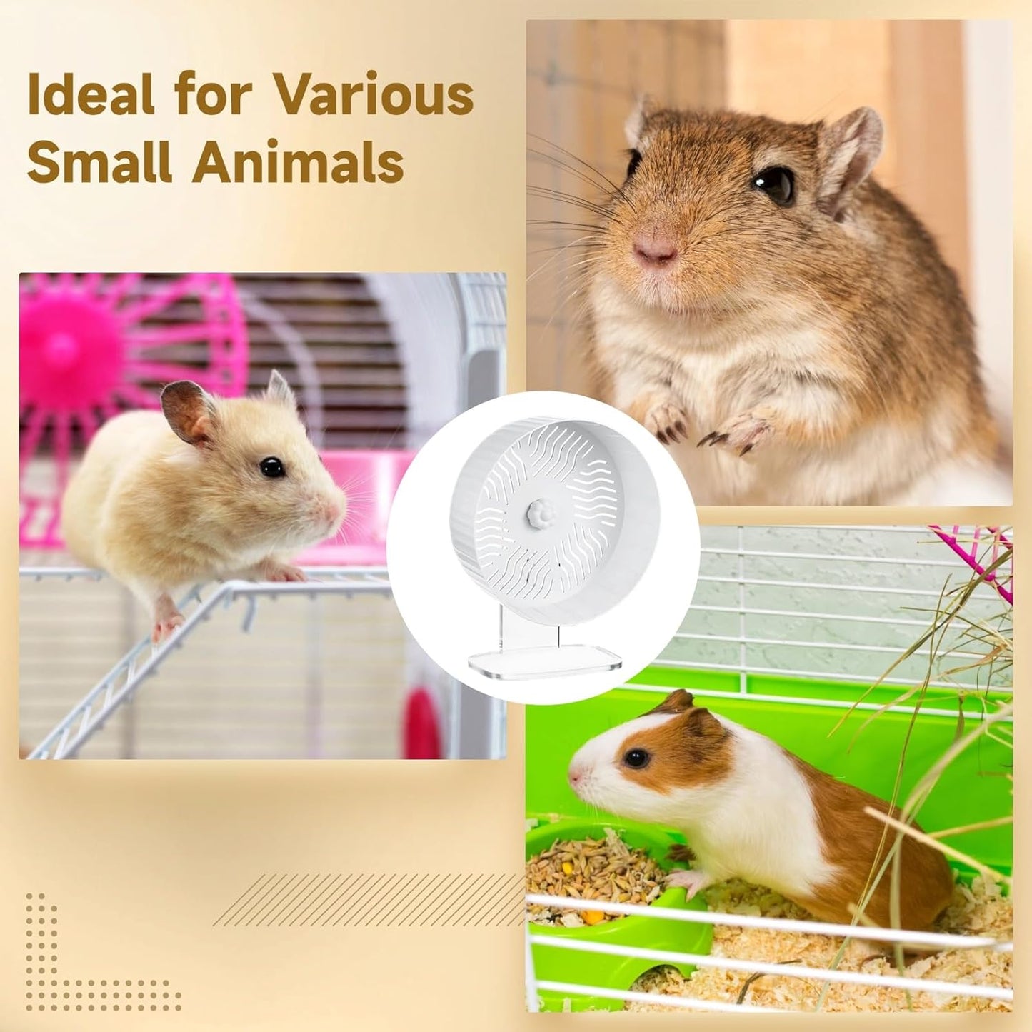 Silent Hamster Wheel, Hamster Exercise Wheel with Adjustable Acrylic Stand, Hamster Exercise Wheel for Gerbil, Syrian & Dwarf, Chinchilla and More Small Animal Hamster Running Wheels (9.5 in)