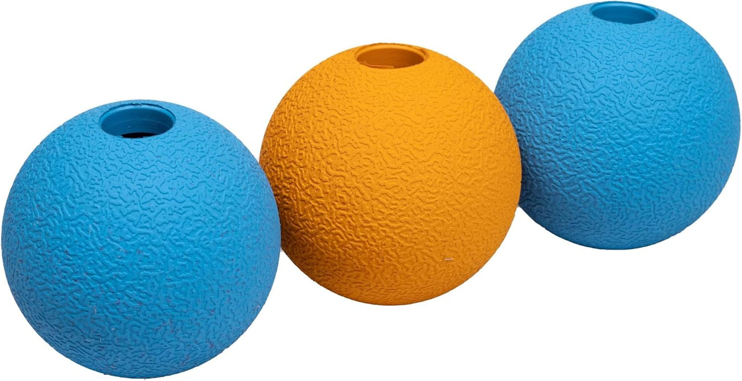 Amazon Basics Dog Toys, Interactive Fetch Rubber Balls, (Pack of 3), 2.5 inch, Blue, Orange