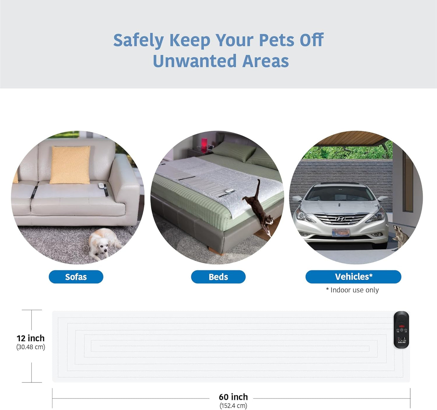 SVD.PET Pet Training Mat with Tester, 60" X 12", Pet Shock Pad, Dogs & Cats Electronic Repellent mat for Indoor, 3 Training Modes, 5 Levels, Pet Safe Mode (Black Controller)