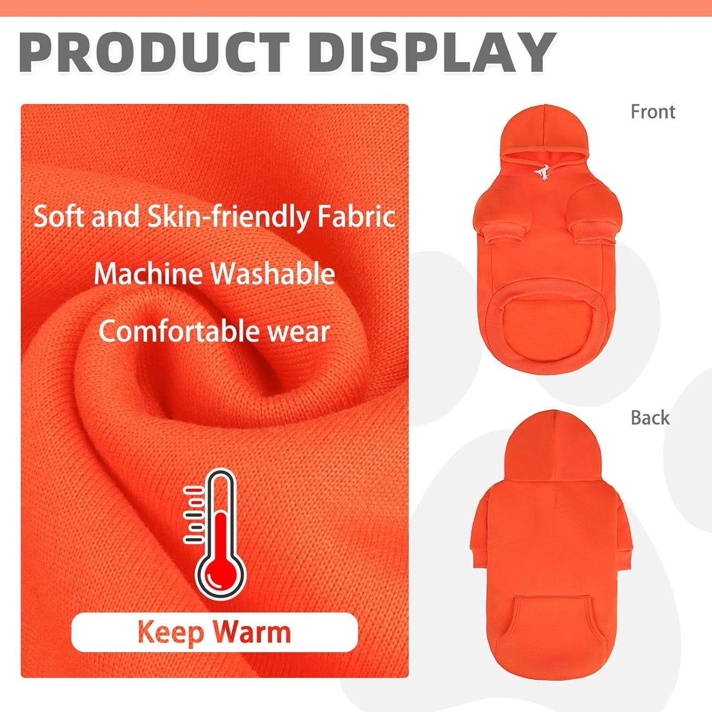 KOOLTAIL Fall Dog Hoodie - Soft & Warm Dog Thanksgiving Sweater with Leash Hole and Pocket, Pet Winter Coat, Cold Weather Clothes Sweatshirt for Small Medium Large Dogs Puppy Cat Boys Girls, Orange M