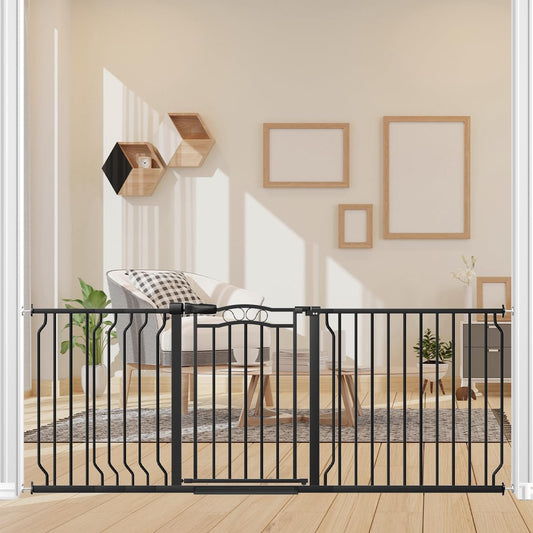 67.3-81.1" Extra Wide Baby Gate for Stairs No Drilling, 30" Tall Auto Close Press Mounted Baby Gate for Doorways, Adjustable Width Walk Through Long Gates for Kids or Pets, Black