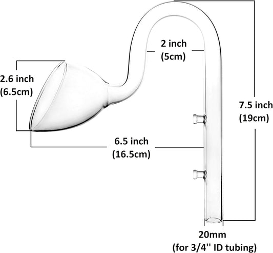 Glass Lily Pipe Outflow for Aquarium Planted Tank (20mm for 19/25mm (3/4" ID) tubing)