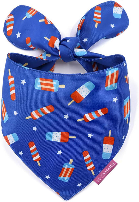 LunaMarie - 4th of July Summer Popsicle Ice Cream Pet Bandana | Luxury Dog Bandanas for Small Medium Large Dogs, Fourth of July, American Independence Day Fourth of July (4th of July, Small)