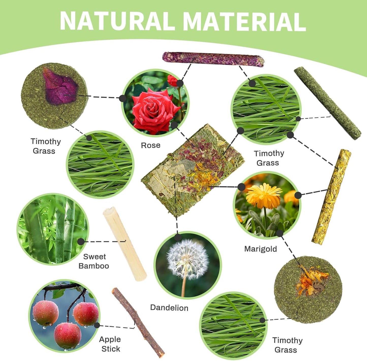 50-60 PCS Natural Rabbit Chew Toys, Treats, Timothy Sticks, Apple Sticks, Sweet Bamboo for Guinea Pig, Hamster, Chinchilla, Rat, Small Animals