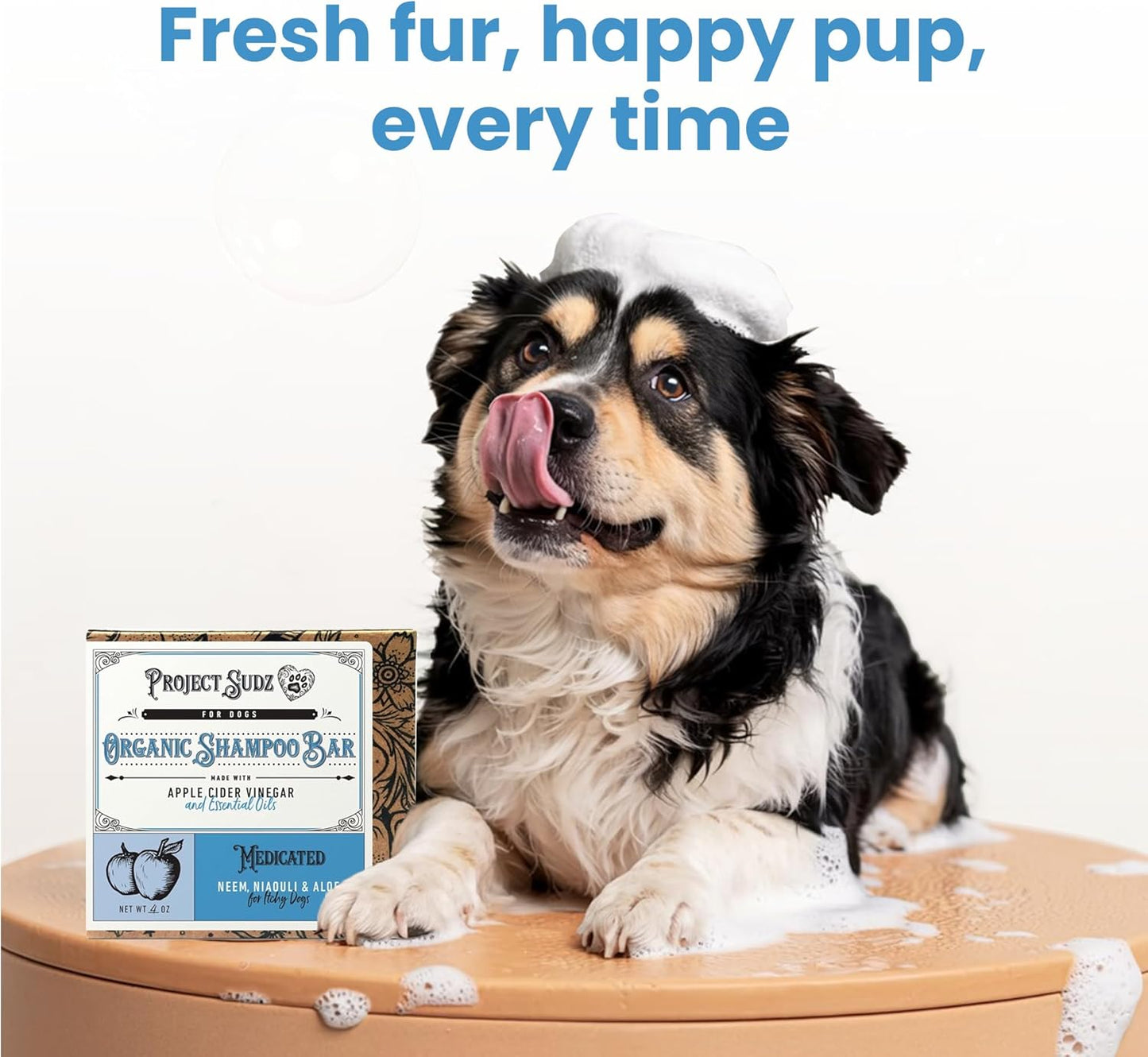 Medicated Organic Dog Shampoo Bar for Hot Spots, Dry Coat, and Allergies, All Natural Dog Shampoo with Neem, Aloe, and ACV, Eco-Friendly, Vet Recommended, 1 Bar for Sensitive Skin Relief