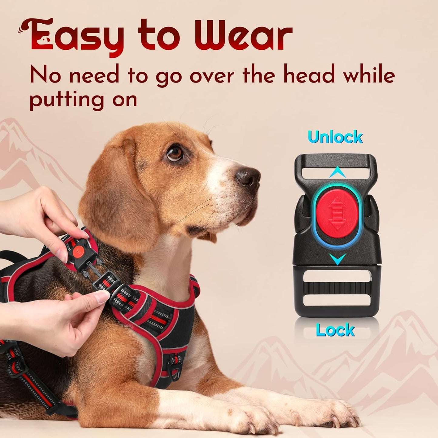 Eagloo Dog Harness Small Sized, Easy Wearing with 3 Buckles, Adjustable No Pull Pet Harness with 2 Rings for Walking, No Chock Reflective Soft Padded Vest with Control Handle, Black & Red, S