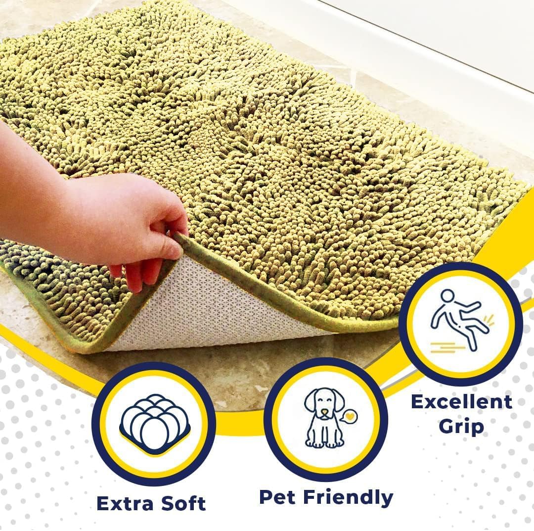 Muddy Mat® AS-SEEN-ON-TV Highly Absorbent Microfiber Door Mat and Pet Rug, Non Slip Thick Washable Area and Bath Mat Soft Chenille for Kitchen Bathroom Bedroom Indoor and Outdoor - Yellow 24" x 72"