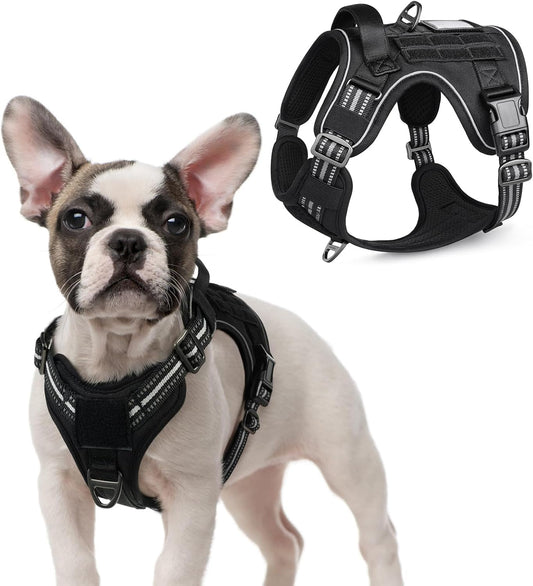 rabbitgoo Tactical Dog Harness for Small Dogs, No Pull Military Service Vest with Handle & Molle, Easy Control for Training Walking, Adjustable Reflective Straps, Black, S