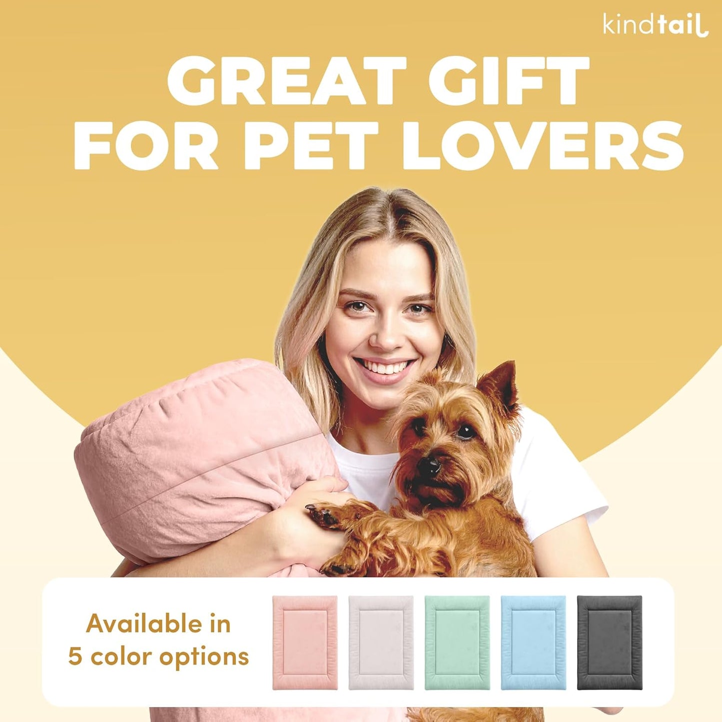 KindTail Dog Crate Pad - Soft Velvet, Reversible Bed - Machine Washable Kennel Mat for Pets up to 15 lbs, Mattress for Cozy Sleeping - 20” x 15” x 1” (Light Grey, Small)