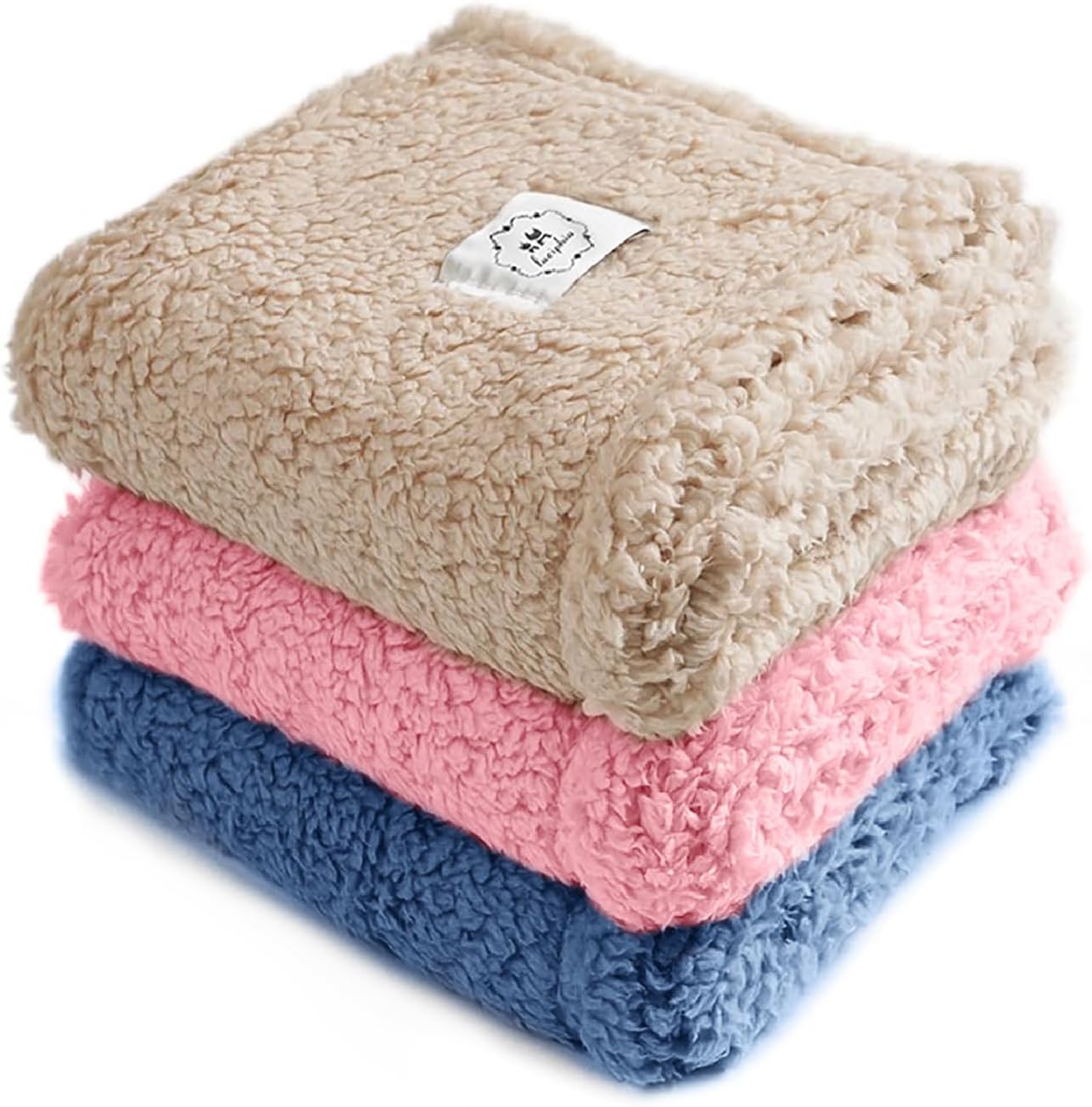Luciphia 1 Pack 3 Calming Dog Blanket Fluffy Premium Fleece Pet Blankets Soft Sherpa Throw for Dogs Puppy Cat Beige/Pink/HazeBlue Large (41" x31")