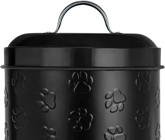 Amici Home Puppy Paws Embossed Pet Food Canister, Pet Storage Containers, Airtight Lid, Dog Treat Jar, Rustic Metal Treat Canister for Kitchen Counter (Black, 140 Oz)