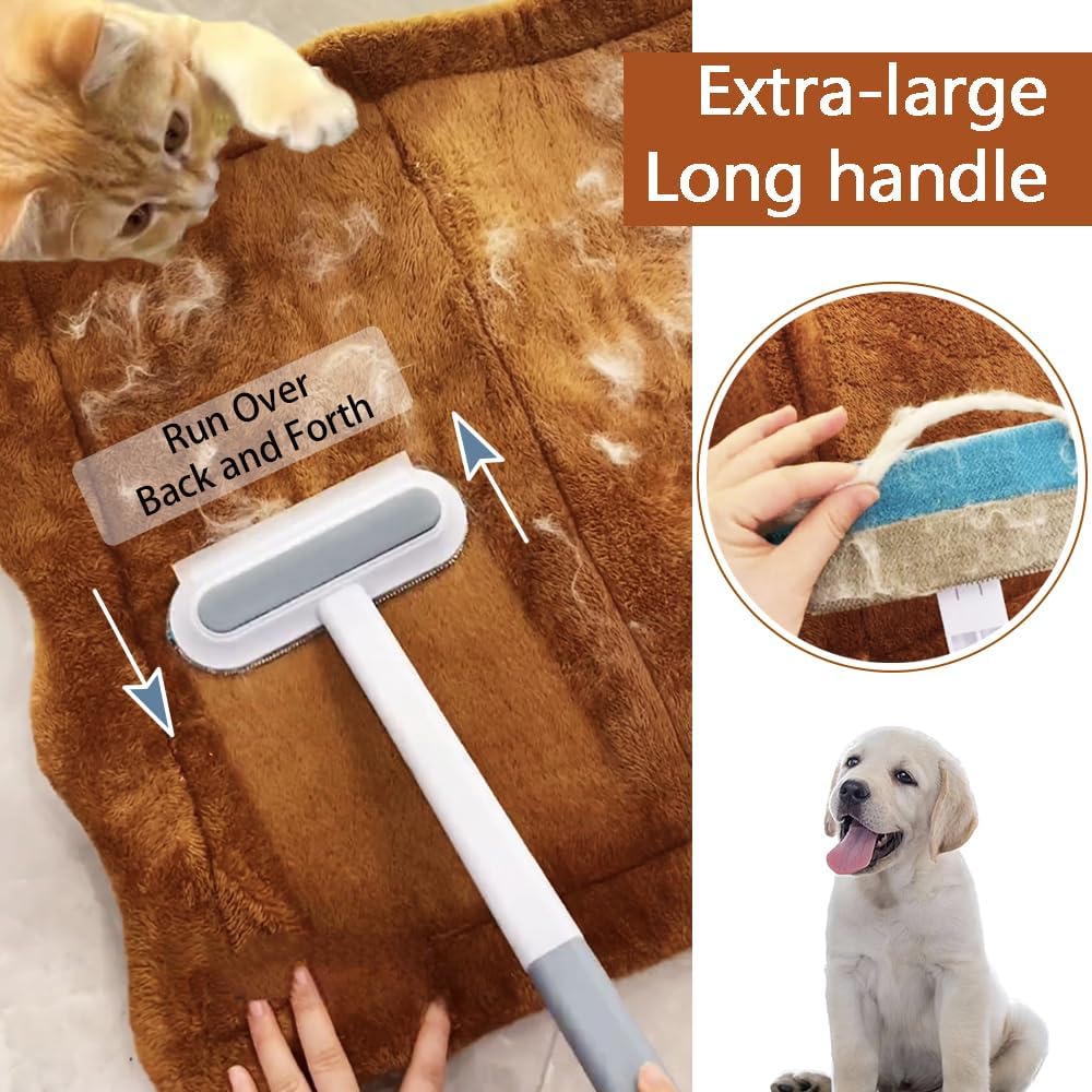 Pet Hair Remover for Furniture, Reusable Multifunctional Cat and Dog Hair Removal Tool, 17-Inch, Extra Long Handle, Gentle on Couch, Carpet, Clothes, Bedding, Tile, Car Seats