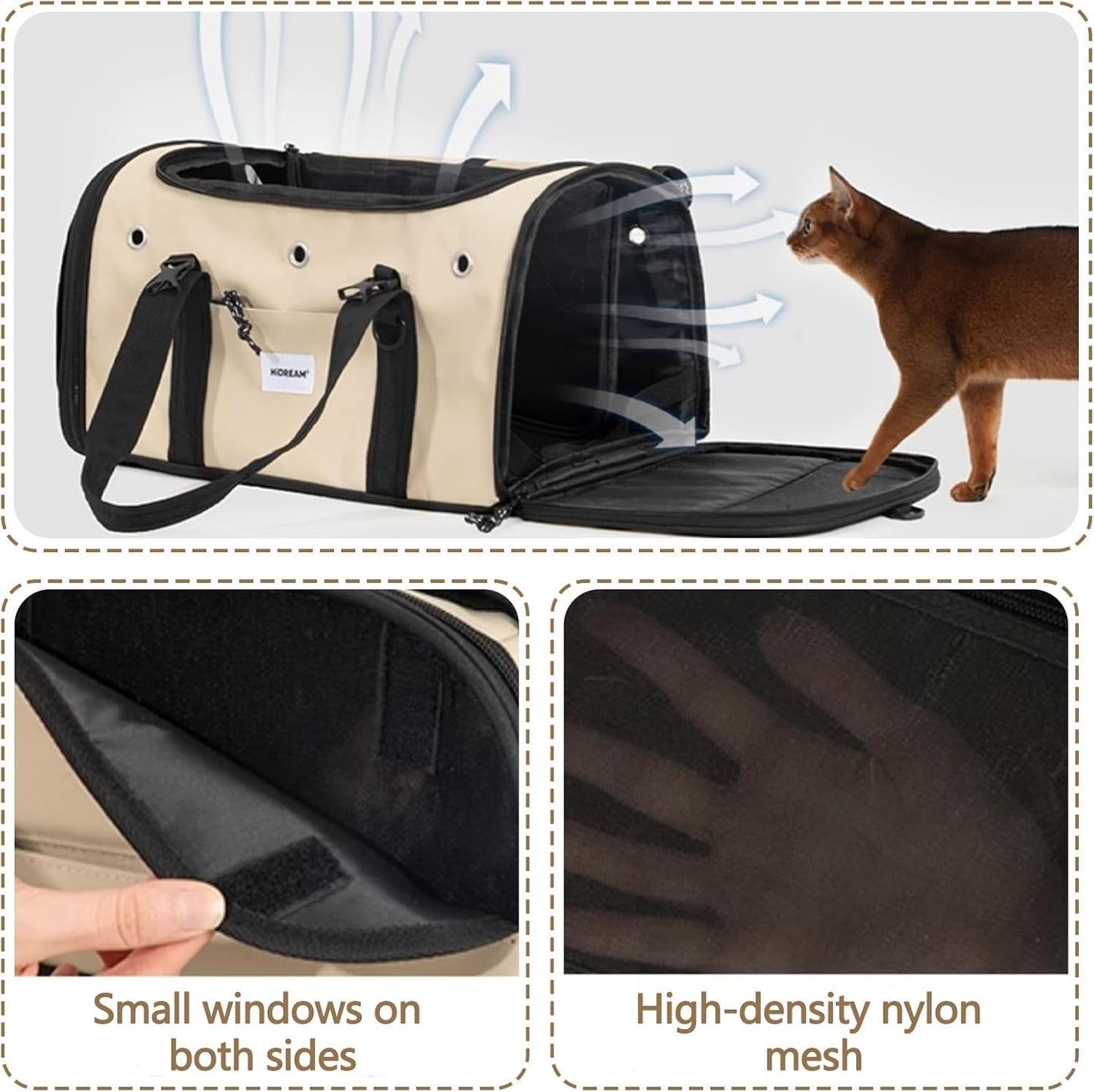 Pet Carrier Bag, Foldable Cat Bag Airline Approved, Soft-Sided Cat Travel Bag, Washable Dog Carrier Privacy Protection for Home Outdoor Travel(S, Grey)