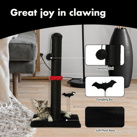 MECOOL Cat Scratching Post Premium Sisal Scratch Posts with Hanging Ball Vertical Scratcher for Indoor Cats and Kittens,Black