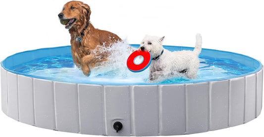 Yaheetech Foldable Dog Pools 71 x 12 Inches Collapsible Hard Plastic Pets Swimming Pool Portable Puppy Bath Tub Cat Shower Pet Wading Pool for Outdoor/Indoor w/Pet Repair Patches, Gray