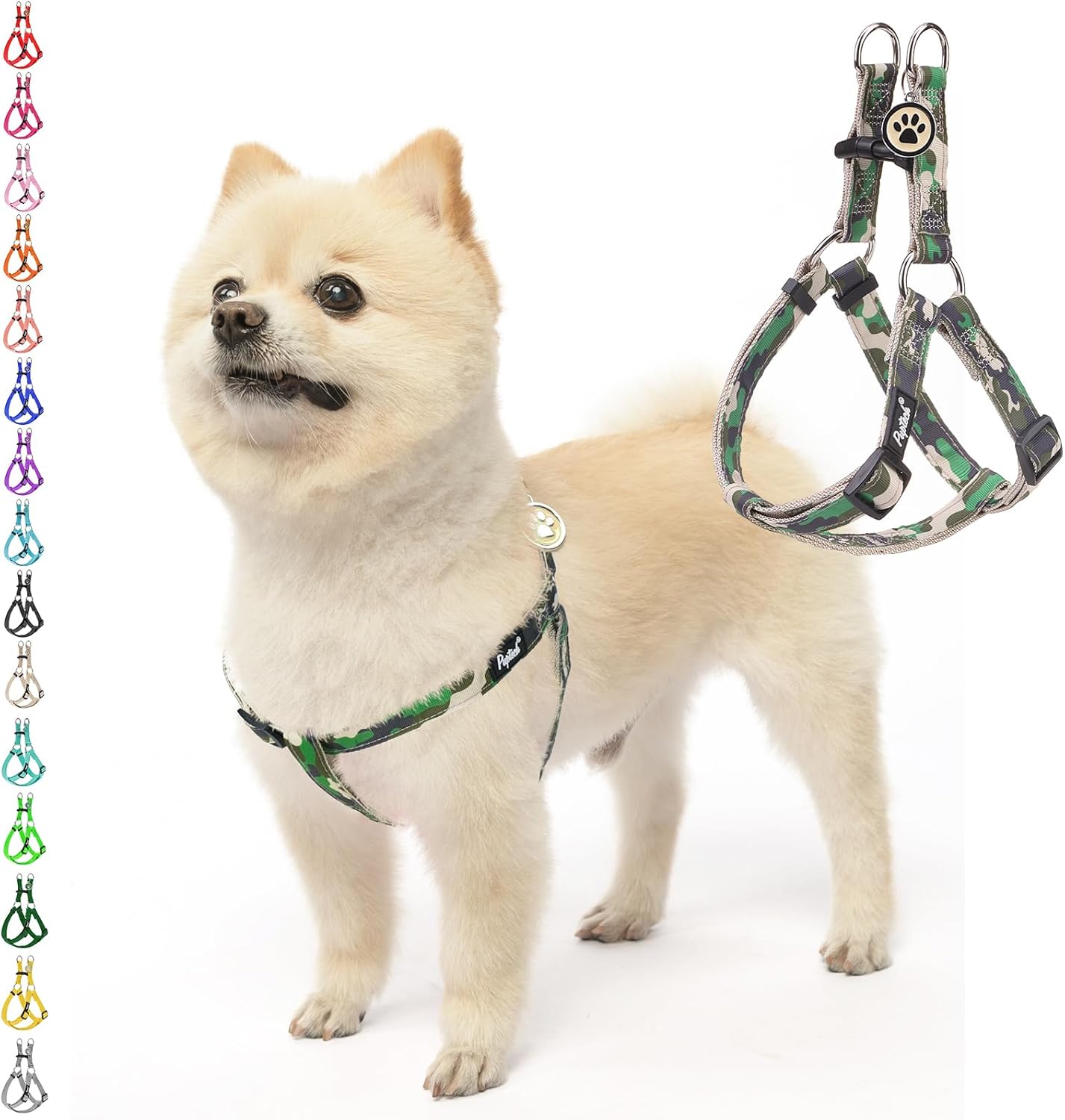 PUPTECK No Pull Dog Harness Soft Adjustable Basic Nylon Step in Puppy Vest Outdoor Walking with ID Tag, Camouflage, M