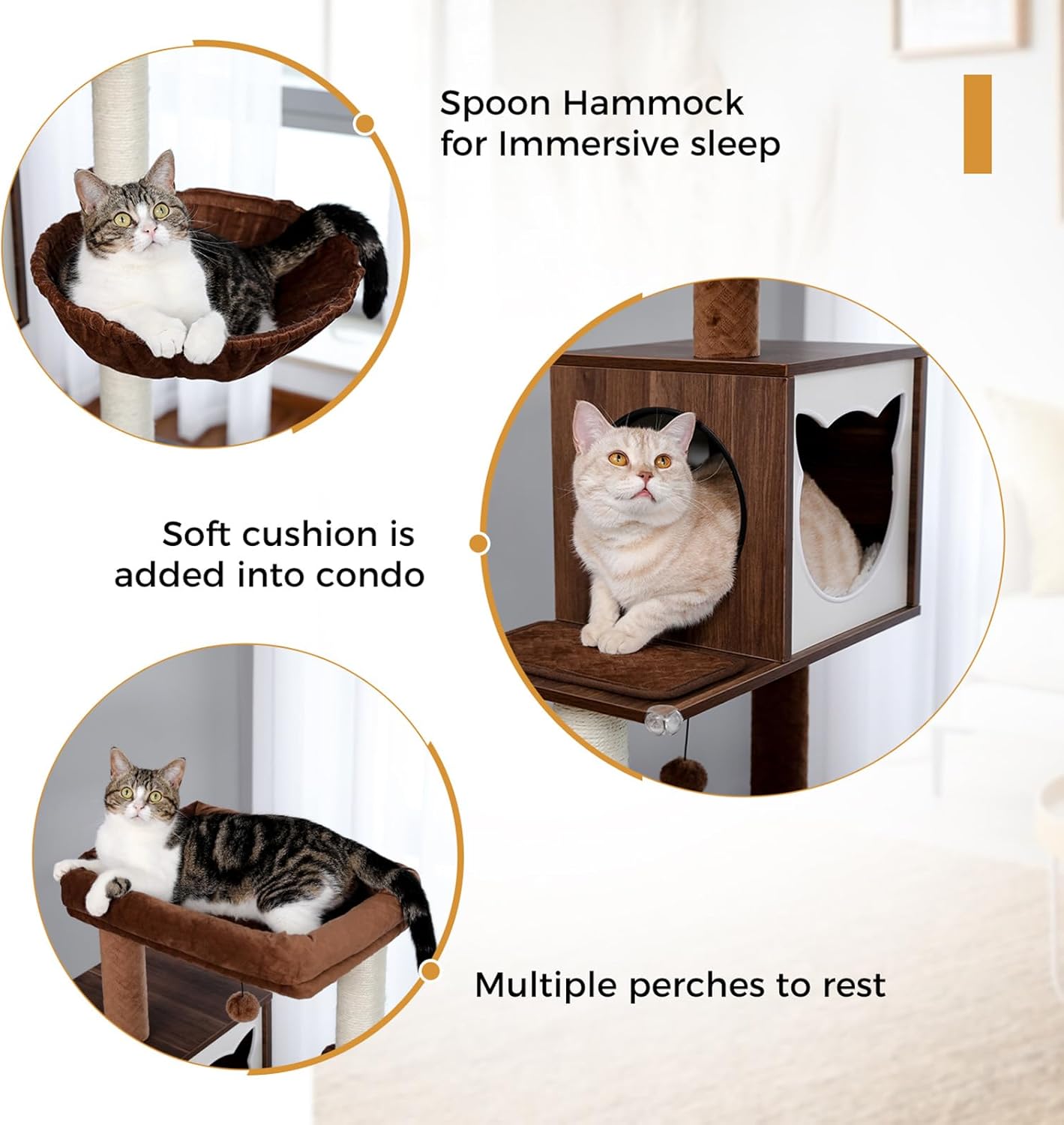 Tall Cat Tree with Litter Box Enclosure 56.7" Wooden Cat Tower for Large Cats with Cat Hammock House Bed (Wood Beige)