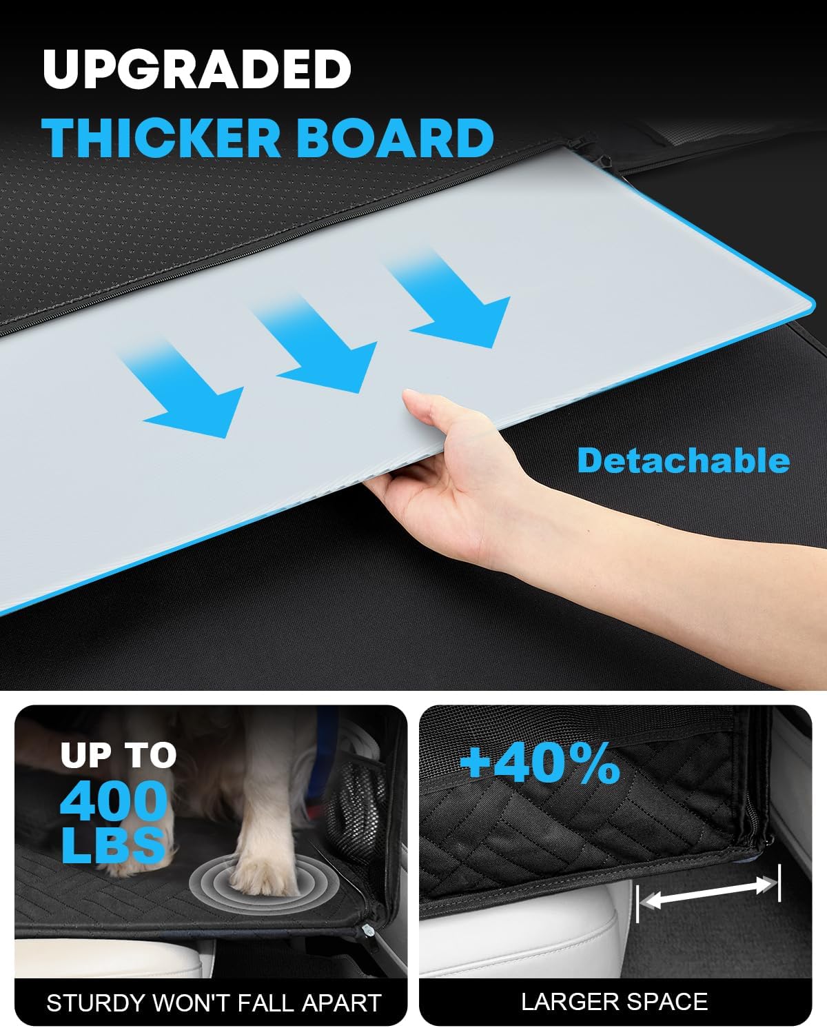 Kohree Dog Car Seat Cover for Medium Large Dogs, Hard Bottom Dog Car Seat Cover for Back Seat Waterproof 600D Car Hammock for Dogs Pet Back Seat Extender for Cars SUV Truck-Upgraded Version