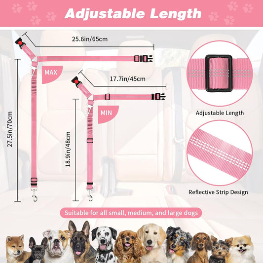 BWOGUE Pet Dog Cat Seat Belt Reflective Car Dog Headrest Restraint Leash Elastic Buffer Bungee Adjustable Tangle-Free Safety Leads Vehicle Seatbelt Harness for Small, Medium and Large Dogs (1 Pack)