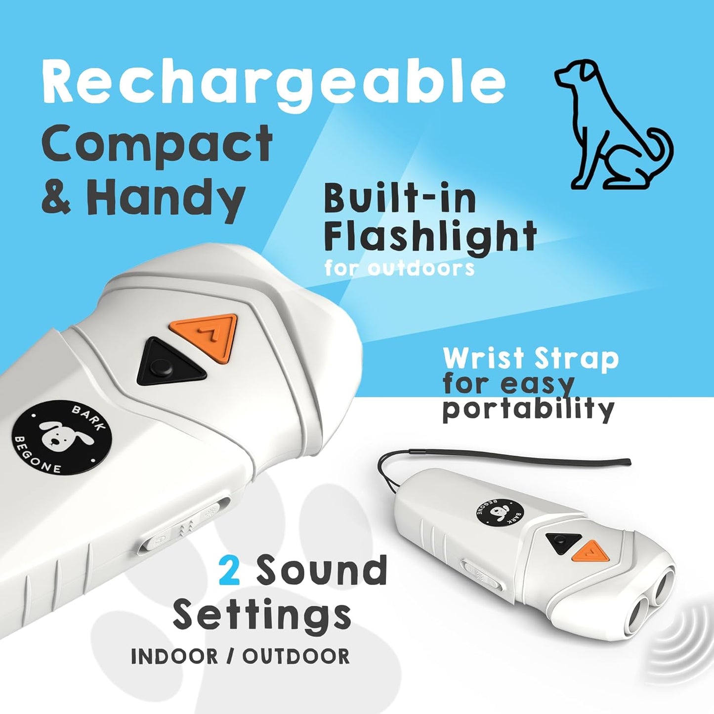 Ultrasonic Dog Bark Deterrent & Behavior Corrector - Stop Barking, Jumping, Aggression Without Yelling - Just Point & Press! Backed by Kevin Harrington from Shark Tank (White Rechargeable)