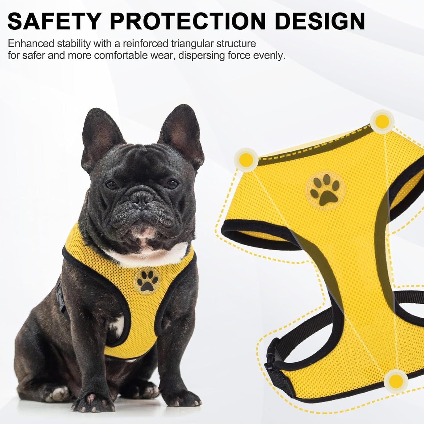 BINGPET No Pull Dog Harness,Soft Mesh Breathable All Weather Vest Harness,Safety Protection Design Durable Adjustable Step-in Easy Walk Dog Harness for Small Medium Large Dogs(Yellow,M)