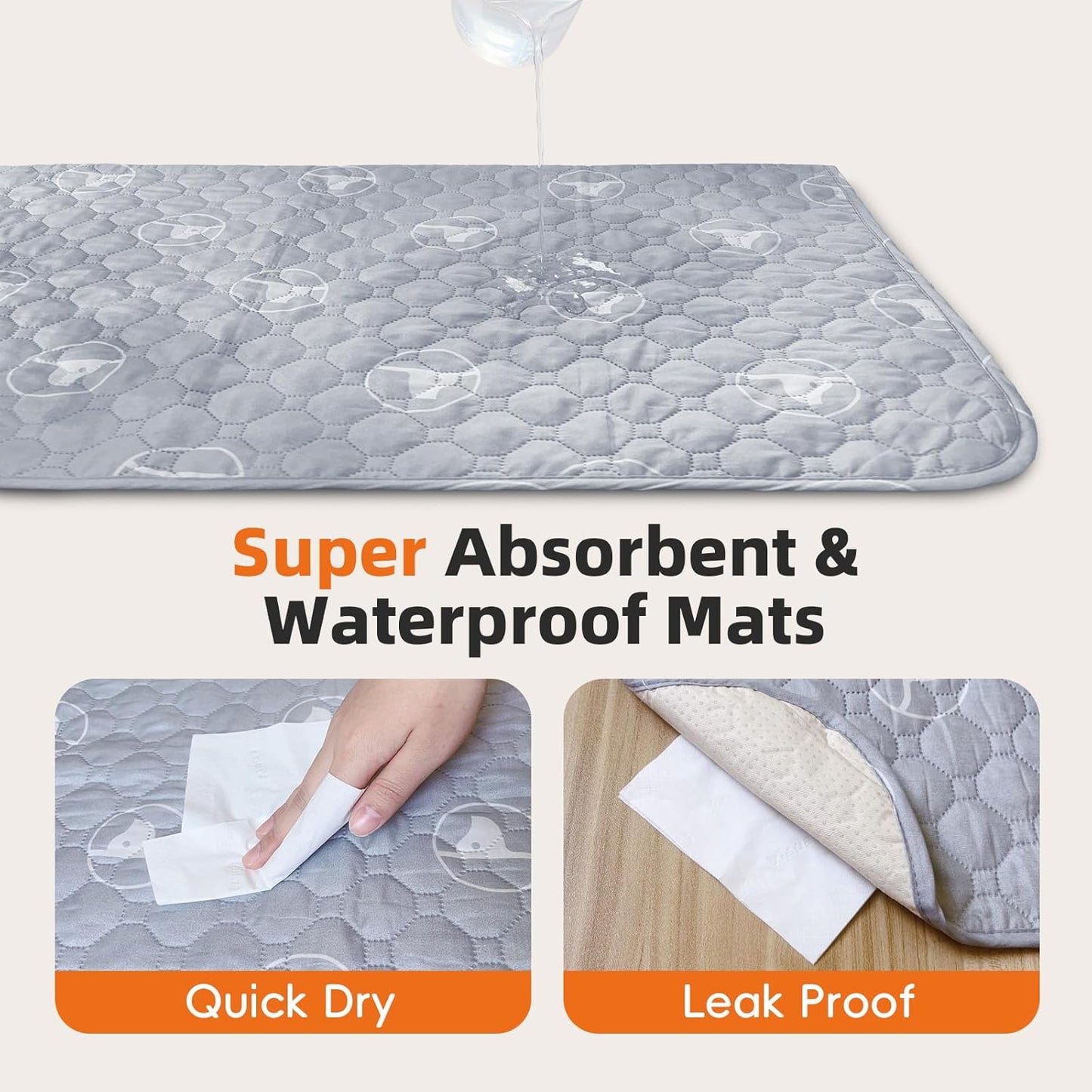 PJYuCien Washable Pee Pads for Dogs 6 Pack, 36" x 36" Reusable Pee Pads for Dogs, Leak-Proof Pet Training Pads, Puppy Pads for Non-Slip, Designed for Dog Pen, Whelping Pad, Potty Training (Grey)