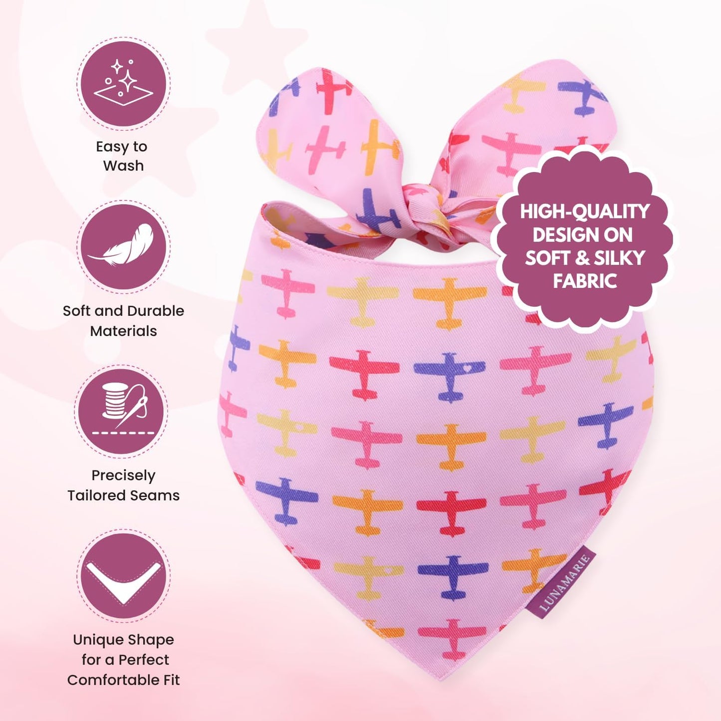 LunaMarie - Luxury Pet Birthday Bandanas -Premium & Silky Poly Fabric | 100% Handmade | Custom Shape Dual Layered (Aviator Glam, Medium)