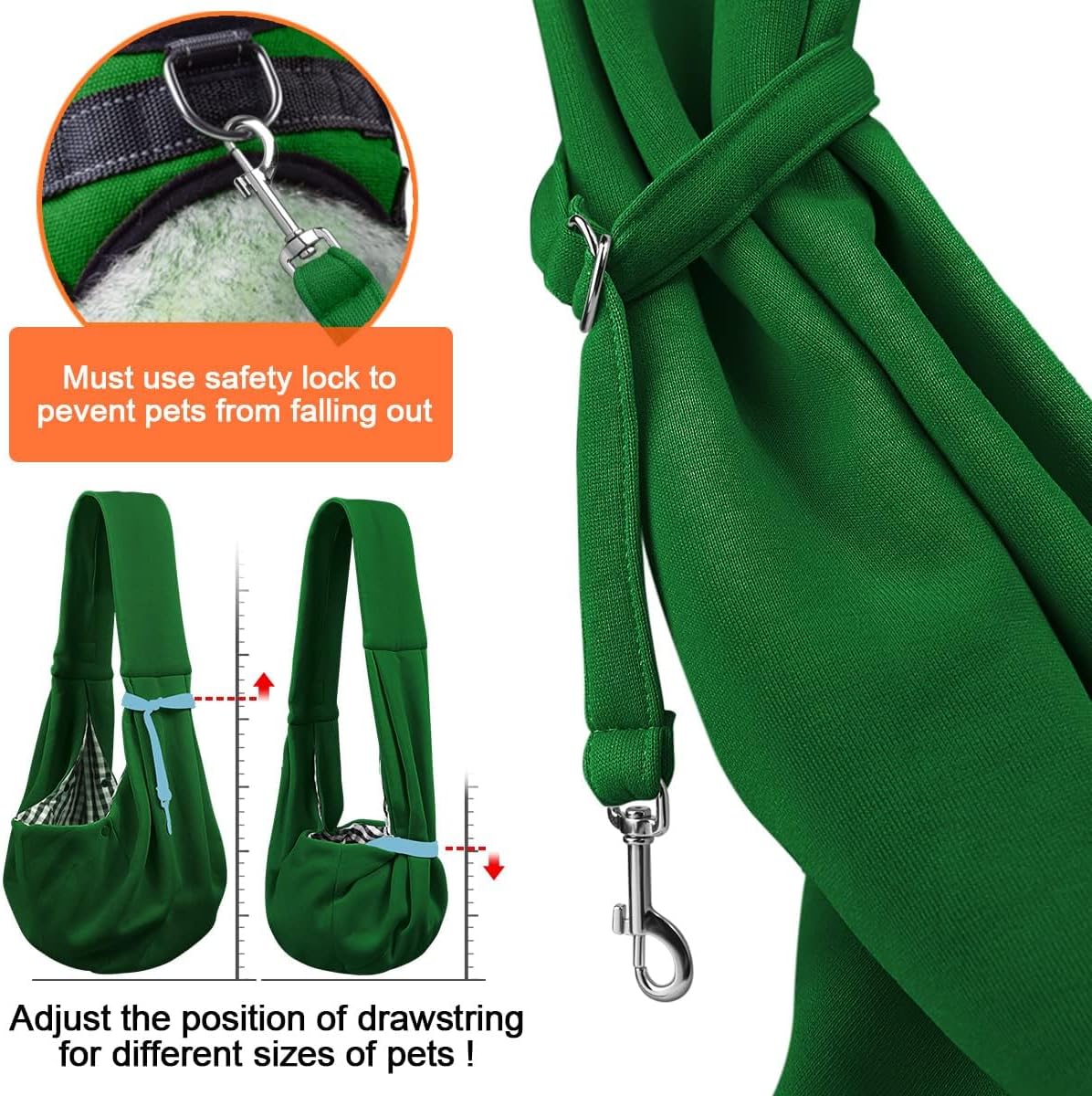 Tomkas Small Dog Sling Carrier - Classic Pocket & Classic Strap - for 3-10 lbs Pets(Emerald Green)