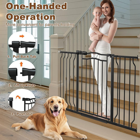 30" Tall Narrow Baby Gate for Doorways No Drill 29.5-33.8" Wide, Auto Close Press Mounted Baby Gate Indoor for Kids, Walk Through Pet Gates for Stairs, Black
