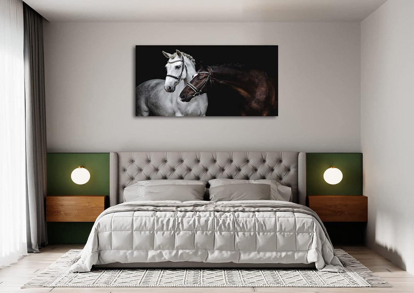 Jiuqinghua Wall Art Canvas Print Picture White and Brown Horses 1 Panel Wild Animal Painting Artwork for Living Room Bedroom Office Home Wall Decor Stretched and Framed Ready to Hang 30x60inches
