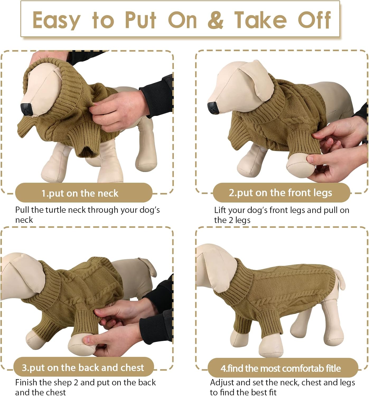 Queenmore Dog Sweater for Large Size Dog,Pitbull Doggy Sweater,XXL Pet Sweater for Labrador Retriever,Cold Weather Warm Knitted Pet Sweatershirt for Boy Girl Dogs (Brown,2XL)