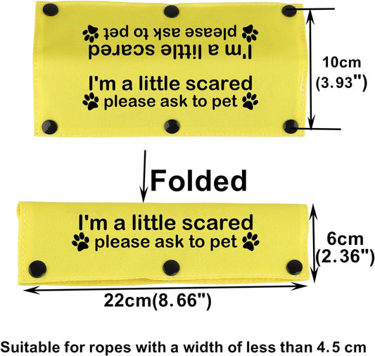 Funny Dog Leash Sleeve I'm a Little Scared Please Ask to pet Leash Wrap Alert Hanging ID Patch Tag Pet Birthday Gift (Little Scared-YE Sleeve)