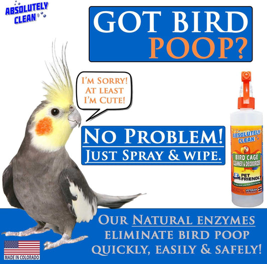 Absolutely Clean Amazing Bird Cage Cleaner and Deodorizer - Just Spray/Wipe - Safely & Easily Removes Bird Messes Quickly and Easily - Made in the US - Fragrance Free (32oz 2pack)
