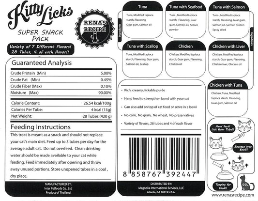 Kitty Licks Chicken and Tuna Varieties (28 Tubes) Chicken and Tuna Varieties 4 Tubes X 7 Flavors (28 Tubes)