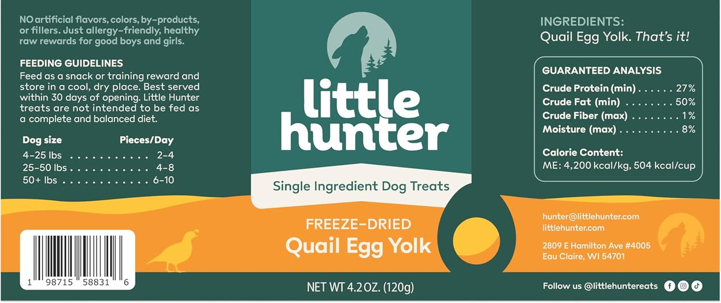 Little Hunter Freeze-Dried Raw Quail Egg Yolk for Dog & Cat Treats | Single-Ingredient High Protein, High Omega-3, Grain & Gluten-Free Training Reward | All Natural, Healthy Pet Treats, 4.2 oz