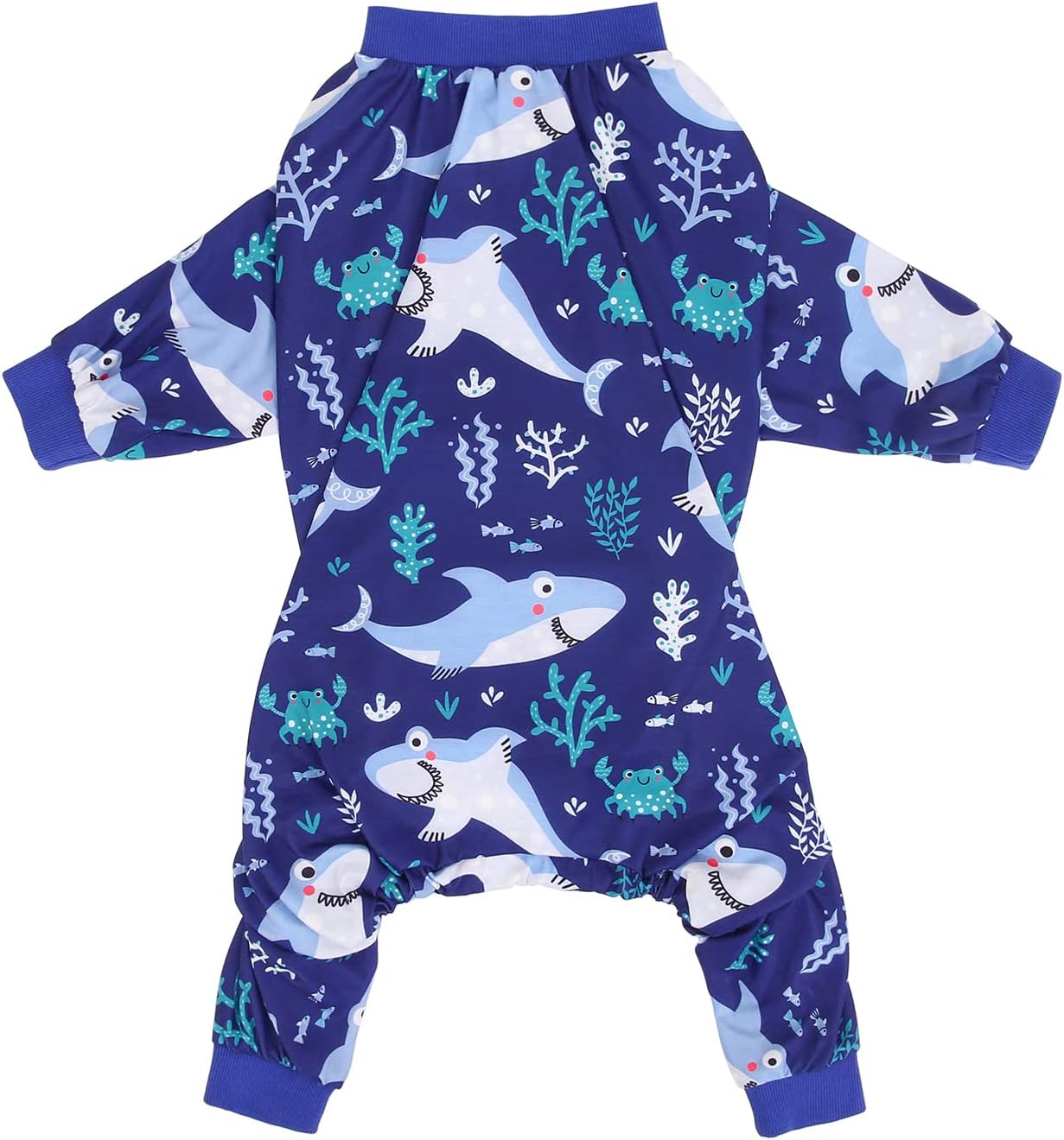 HDE Dog Pajamas One Piece Jammies Jumpsuit Pet Clothes Outfit Stretchy Lightweight Comfy Shirt Pjs for M-3XL Dogs Sharks - XL