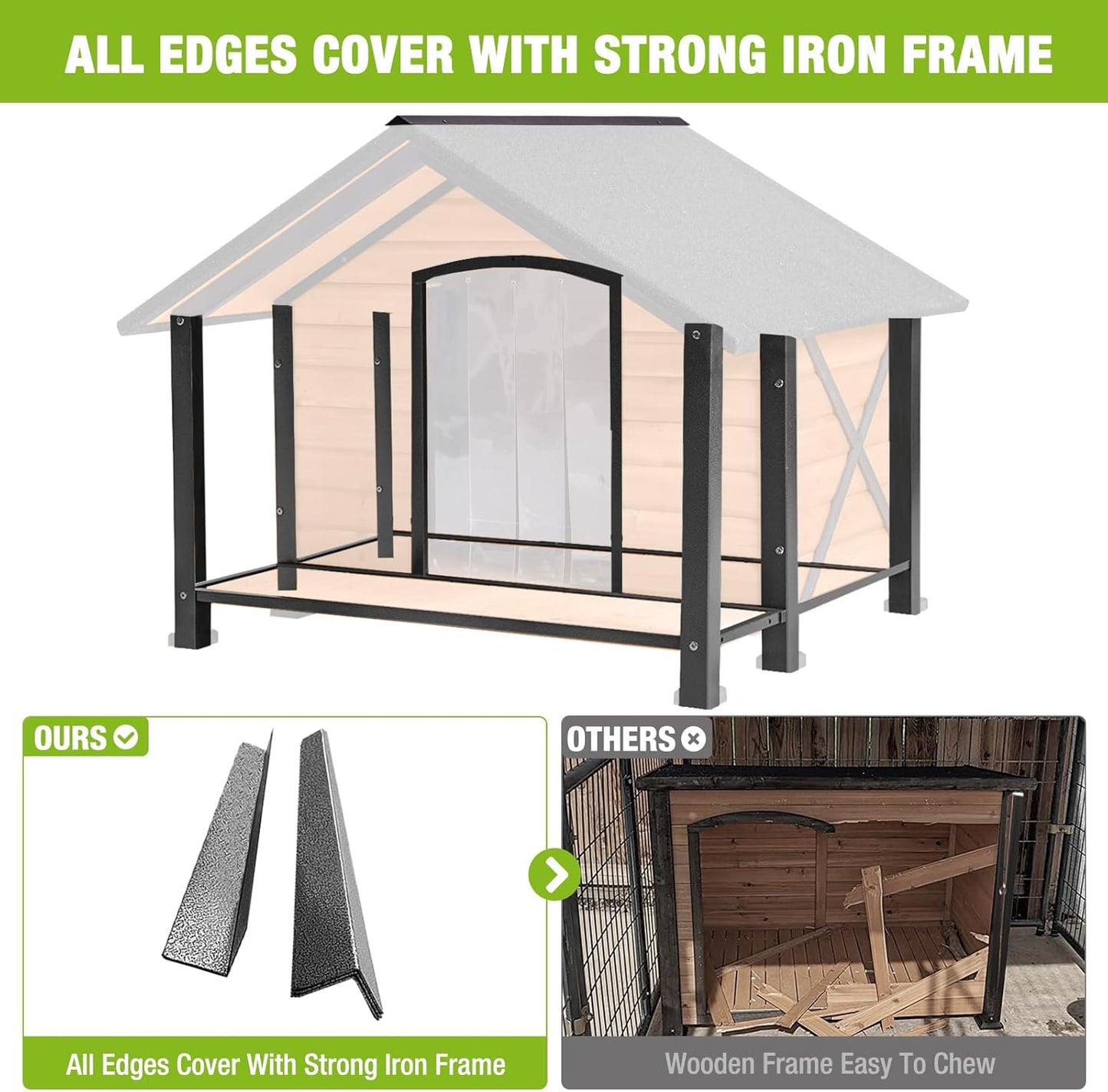 Dog House Outdoor & Indoor Unique All-Around Iron Frame Dog Kennel for Winter with Raised Feet for Small & Medium & Large Dogs,Weatherproof Roof (40.6 “L×34.3”W×31.5“H)