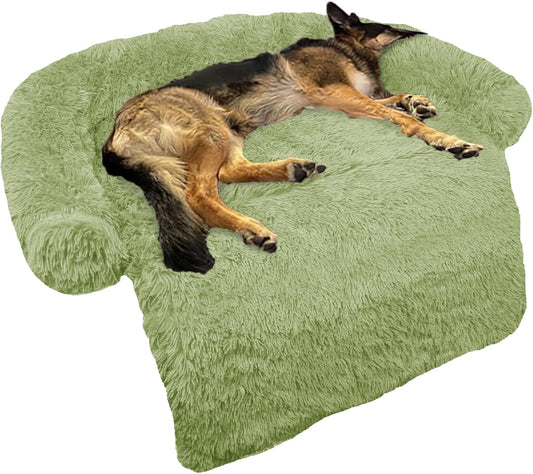 GGIB Calming Dog Bed Fluffy Plush Dog Mat for Furniture Protector with Removable Washable Cover for Large Medium Small Dogs and Cats (Large, Grass Green)