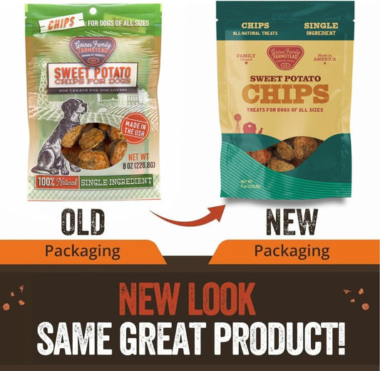 Gaines Family Farmstead Sweet Potato Chips for Dogs - 8 oz Single-Ingredient, All-Natural Dog Treats, Grain-Free & High in Fiber, Made in USA, Crunchy Training Treats