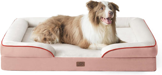 Bedsure L Plus Orthopedic Dog Bed for Large Dogs - Washable Dog Cat Bed Waterproof, L Plus Big Comfort Dogs Couch Sofa with Washable Removable Cover, Pet Bed with Nonskid Bottom, Pink, 38"
