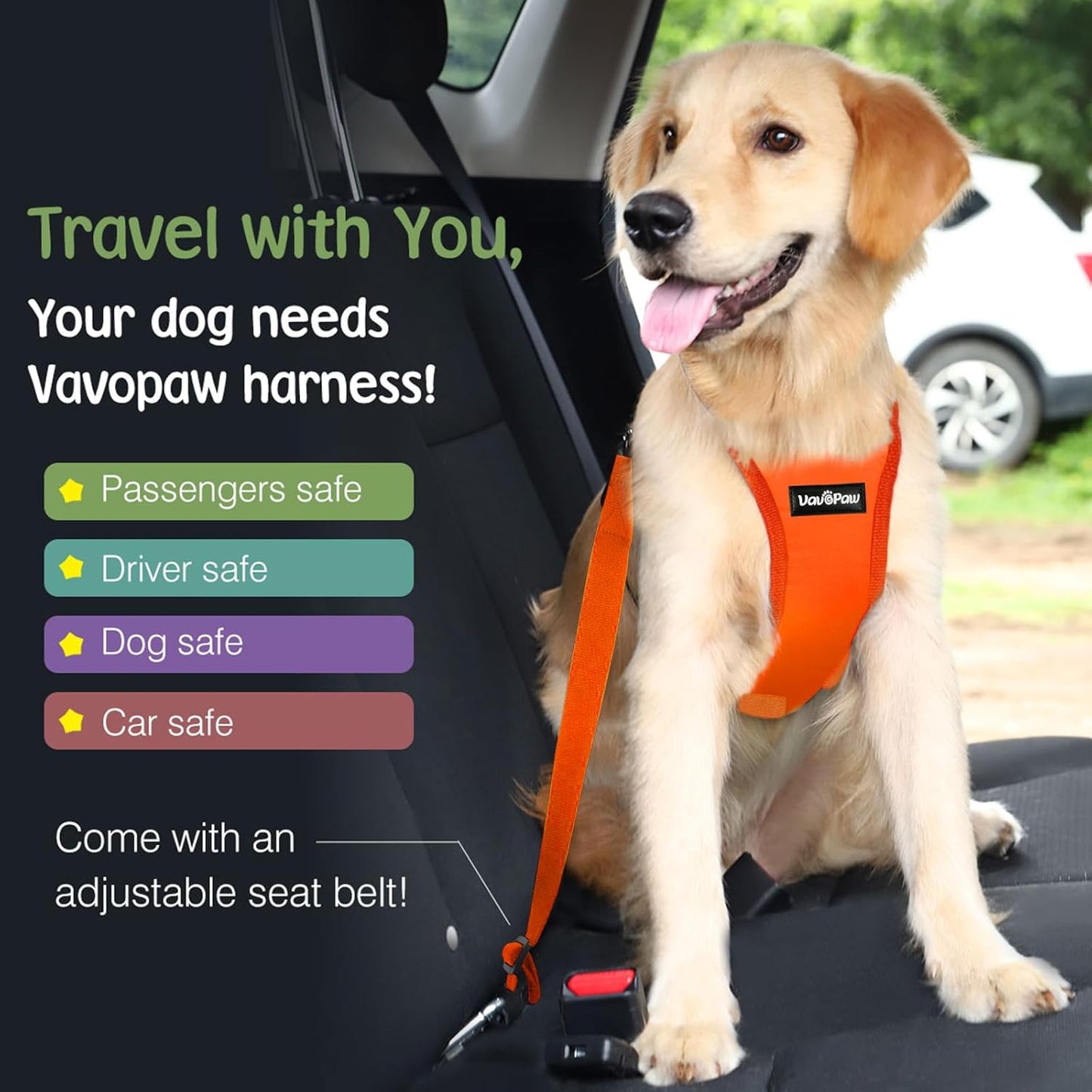 Dog Seat Belt, Safety Vest Dog Car Harness with Adjustable Buckle Dog Seat Belt for Vehicle Nylon Pet Safety Seat Belts Heavy Duty(S, Orange)