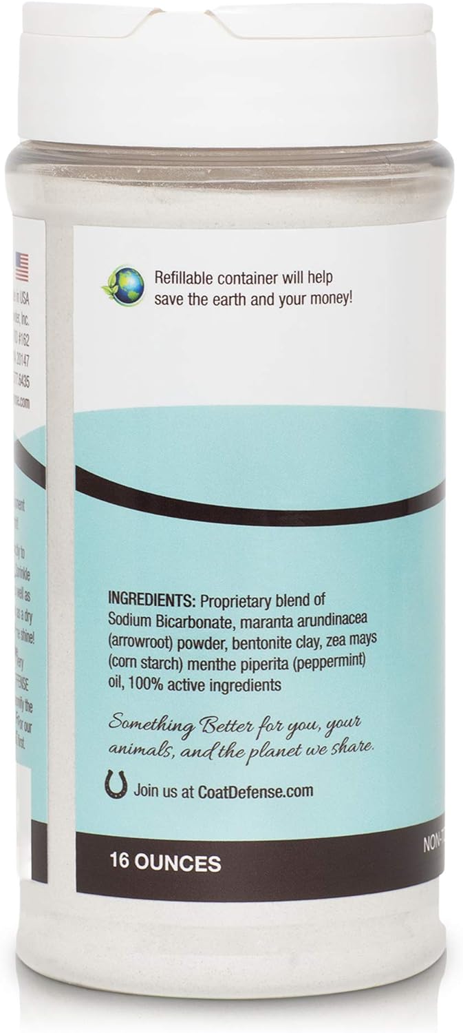 COAT DEFENSE Daily Preventative Powder for Horses - Safe & Effective Equine Skin Conditioner Sweet Itch, Skin Funk, & Rain Rot - Dry Horse Shampoo, 16 oz Formula with All Natural Ingredients