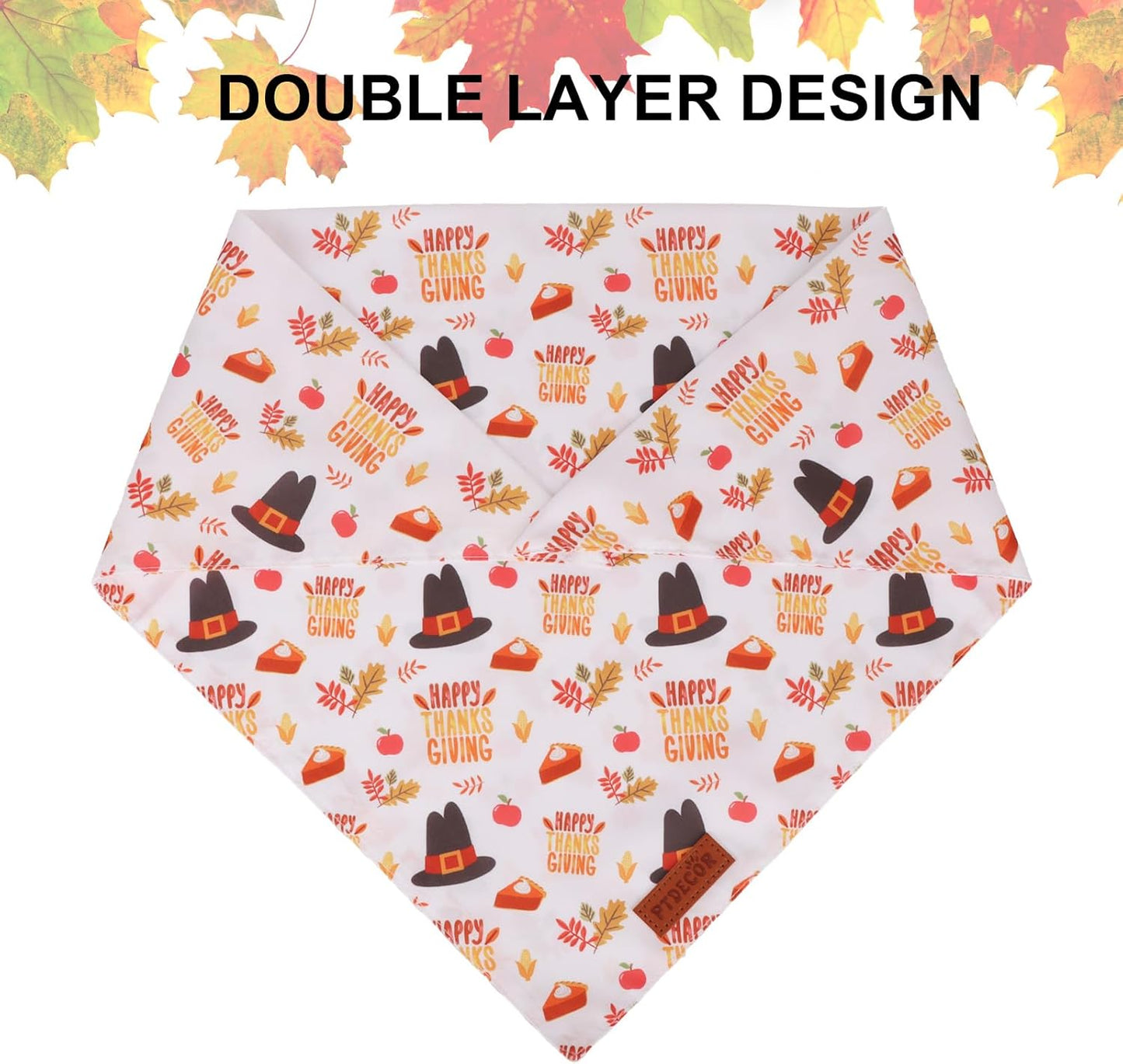 PTDECOR Thanksgiving Fall Dog Bandanas, Orange White Reversible Holiday Pet Scarf, Happy Thanksgiving Pumpkin Triangle Thanksgiving Bandanas for Small Dogs Puppies Cats(Small)
