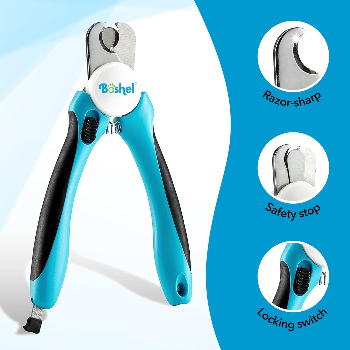Dog Nail Clippers and Trimmer by Boshel - with Safety Guard to Avoid Over-Cutting Nails & Free Nail File - Razor Sharp Blades - Sturdy Non Slip Handles - for Safe, Professional at Home Grooming