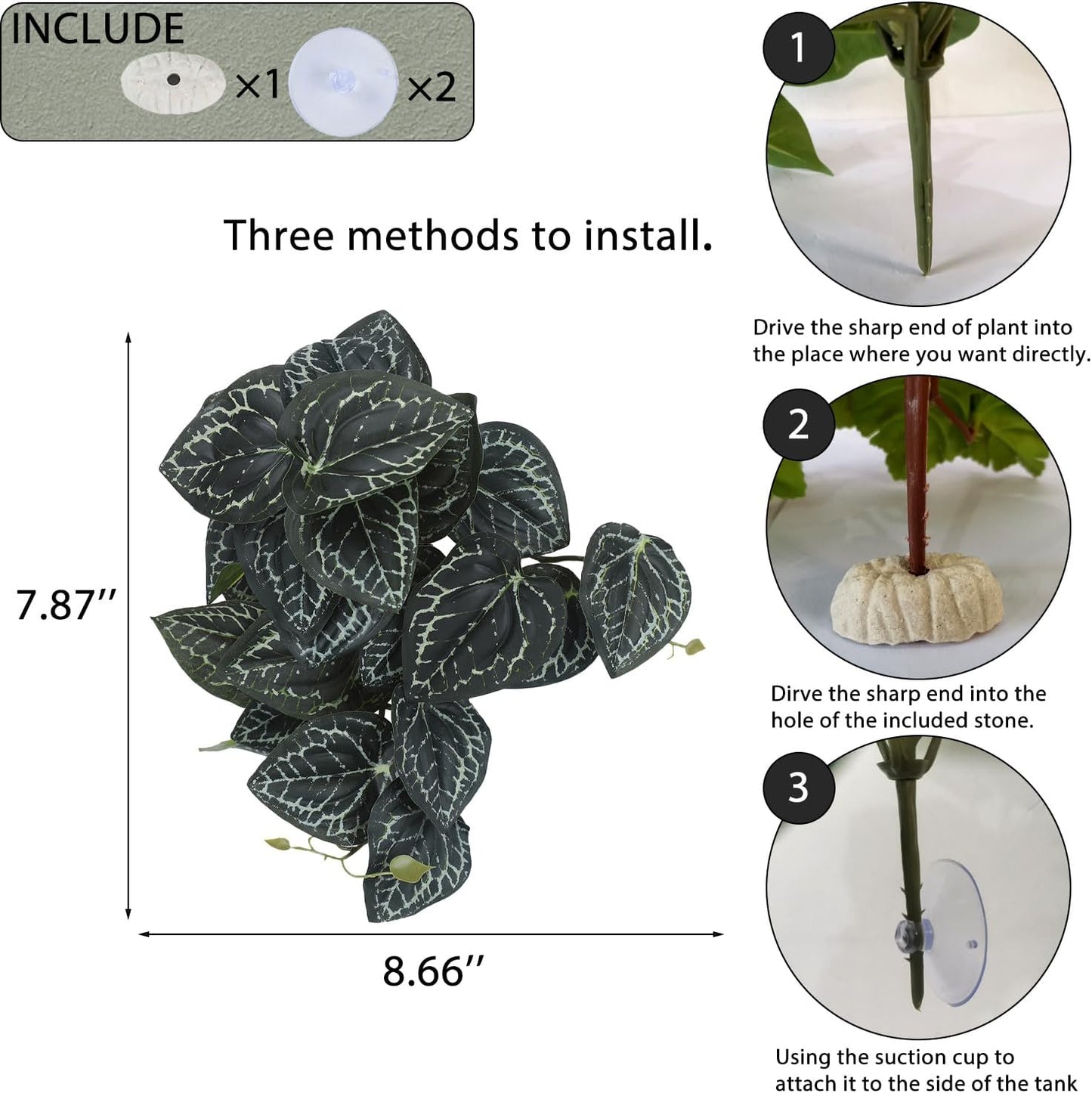IBWell Fake Reptile Plants for Reptile Terrarium Plants, Reptile Plant Décor, Turtle Tank Plants with Suction Cup
