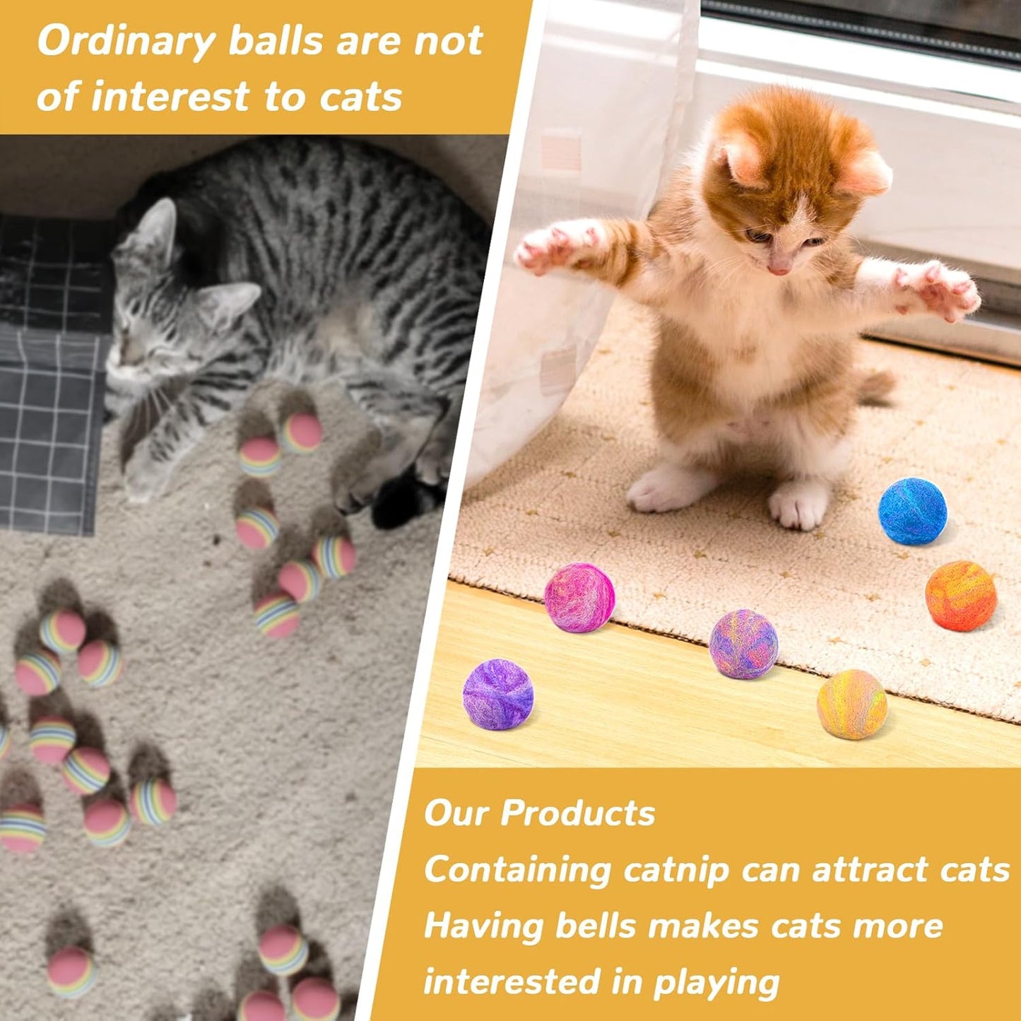 Retro Shaw Cat Toys Balls,Catnip Ball with Bell Inside,Wool Balls Toy with SilverVine Catnip Fill, Upgraded,Interactive Cat Nip Ball for Indoor Kitten Kitty 6 Pcs