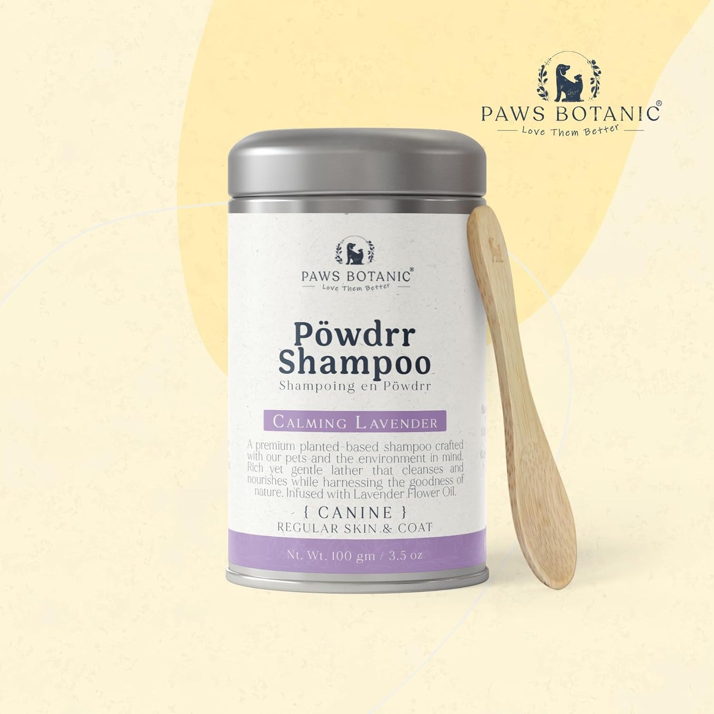 Unscented Dog Dry Shampoo, Powder Shampoo for Dogs, Regular Skin & Coat, 3.5 oz with Bamboo Spoon (Calming Lavender)