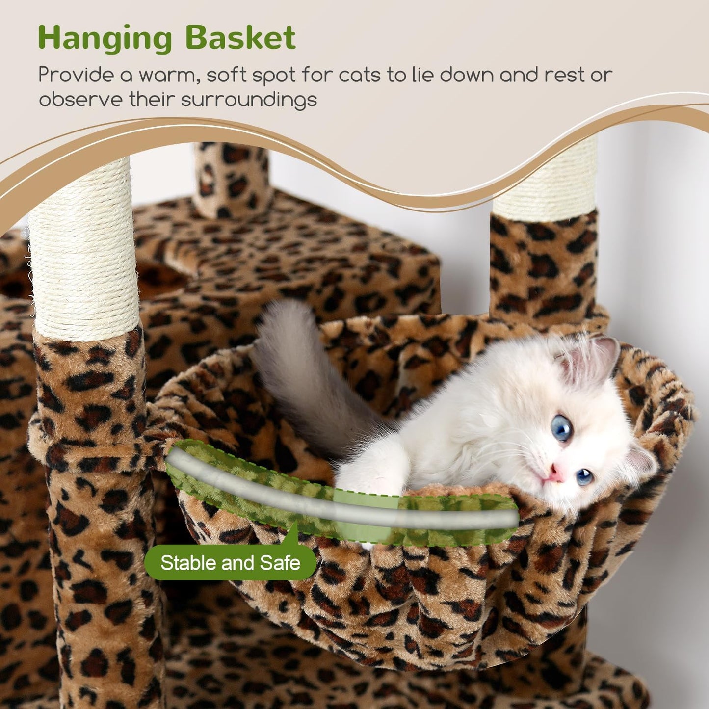 Globlazer Heavy Duty Cat Trees for Large Cats, Sturdy 72in Maine Coon Cat Tree for Large Cat 20 lbs+ Heavy Duty Cat Tower for Adult Biggest Cats with 6 Scratching Posts, Hammock, S72, Leopard Print